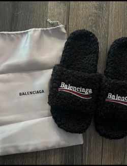 Black fur Balenciaga slides