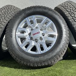 NEW 20” GMC Sierra 2500 Wheels Silver AT4 rims OEM Chevy 3500 AT tires 8x180 LT275/65R20
