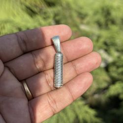 925 Sterling Silver Greek Key Cylinder Pendant – 9g