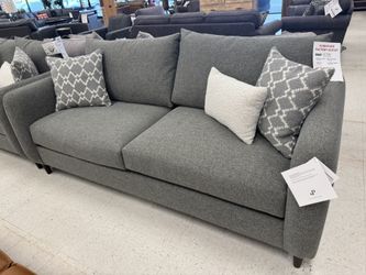 Sustainably Made Modern Gray Sofa And Love With Gray And White Accent Pillows