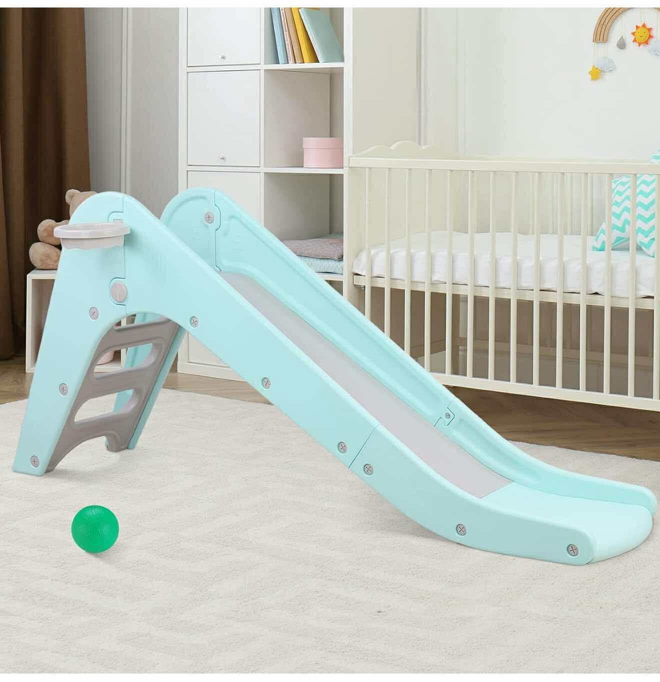 Freestanding Kids Slide, Toddler Slide Climber with Basketball Hoop & Ball, K-11
