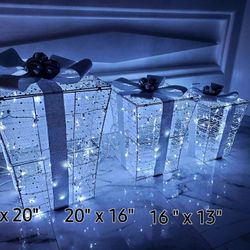 Christmas 3 Lighted Boxes - Stores Into Each Other