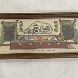 Whimsical folk art print of cats dreaming of Christmas presents. 14” X 7” Including Frame