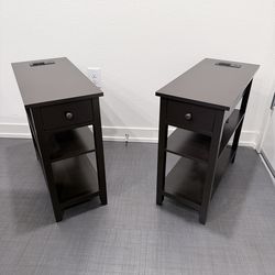 ChooChoo Narrow End Table Set of 2,Side Table Living Room with USB and Type-C Ports & Power Outlets
