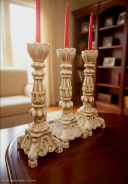 Vintage Victorian Style Stone 21" Tall Candle Holders Chabby Chic Decor