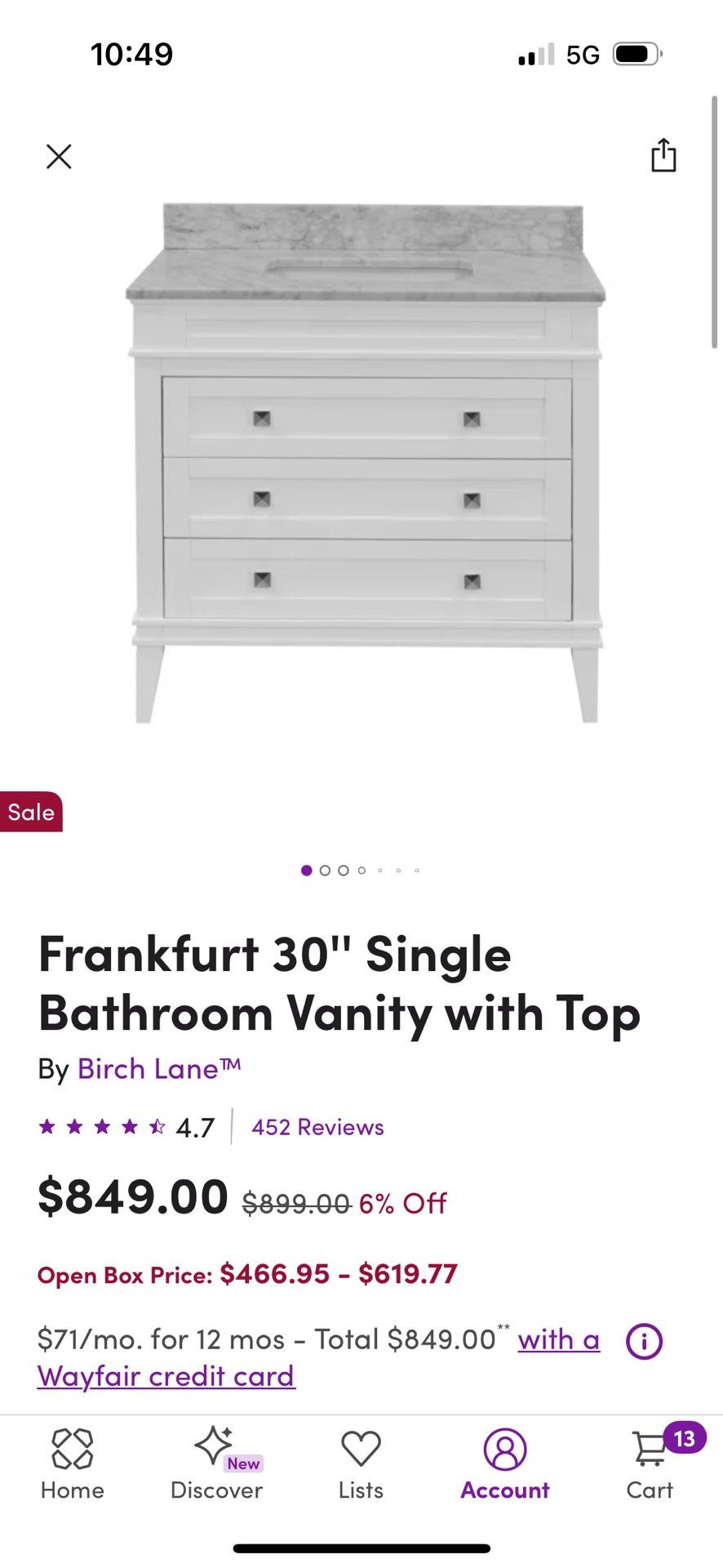White 30” Bathroom Vanity With Carrara Marble Top