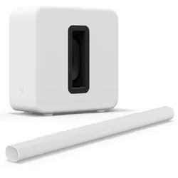 White Sonos Arc Ultra Soundbar 2 with 
Sonos Sub 4 Subwoofer