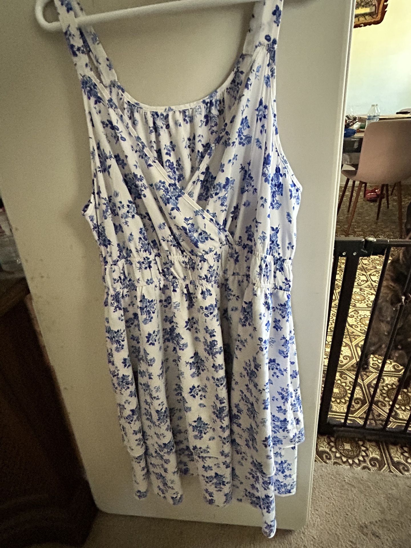 Dress : White With Blue Flowers