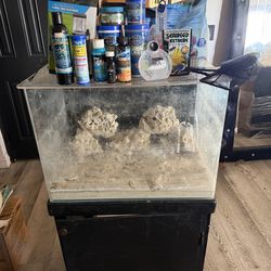 Salt Water Fish Tank With Built in Filter, Stand w/ Cabinet