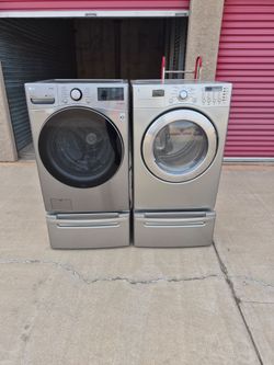 LG Front-Load Washer and Dryer Set with Pedestals