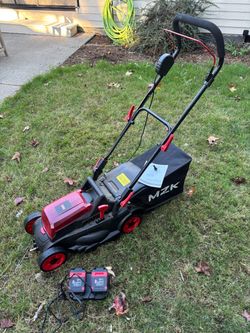 MZK Cordless Electric Lawn Mower – 2 Batteries, Dual Charger & Grass Catcher Bag