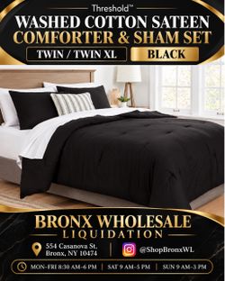 Threshold Washed Cotton Sateen Comforter & Sham Set Twin/Twin XL Black