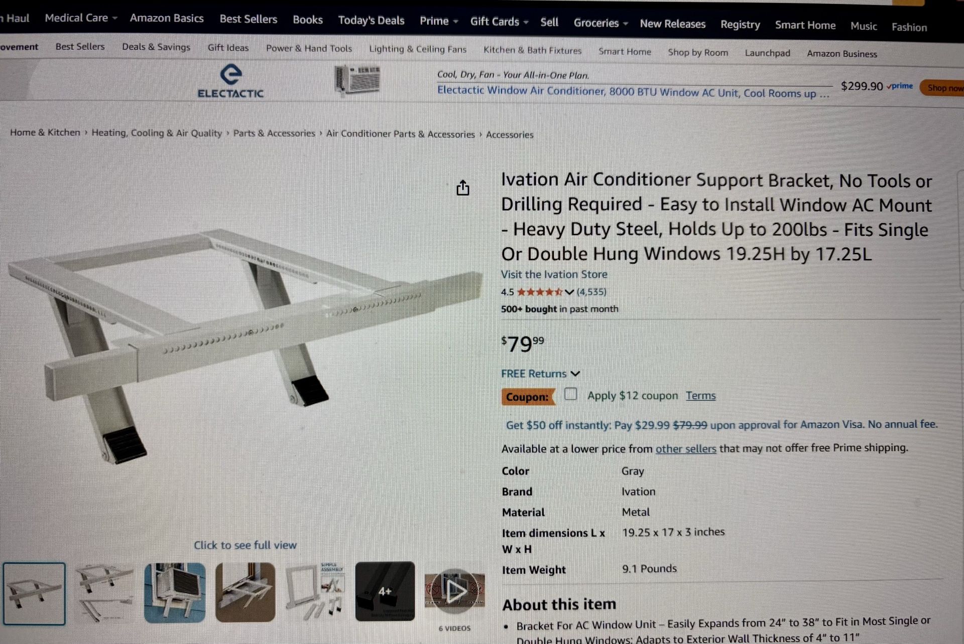 Window A/C - metal support bracket