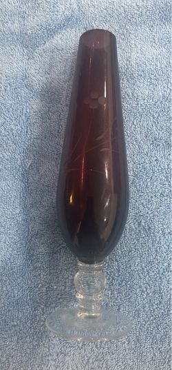 Purple Vintage Etched Glass Bud Vase