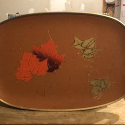 Serving Tray 18" Plastic Mid-Century Japan With Hand Painted Fall Design