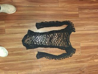 Black Mesh Net Long Sleeve Top