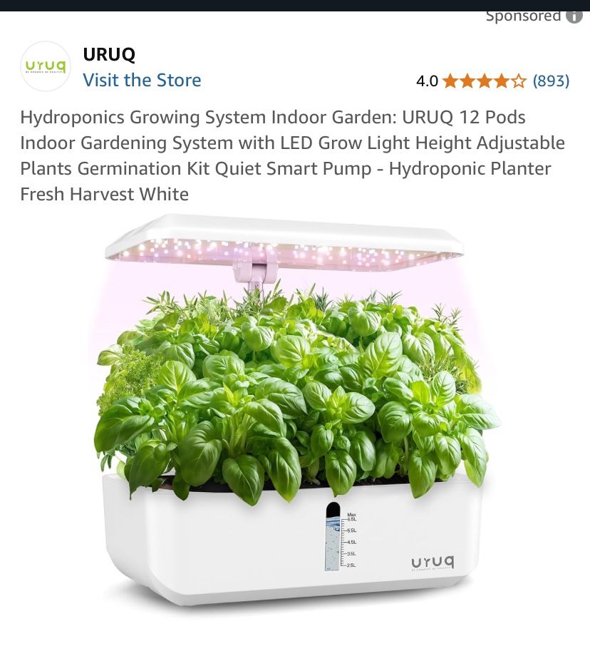 Hydroponics Growing System Indoor Garden: URUQ 12 Pods Indoor Gardening System with LED Grow Light Height Adjustable Plants Germination Kit Quiet Smar
