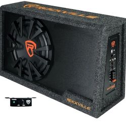 Rockville RVS12A 1400W Peak / 350W RMS 12" Slim Vented Powered Car Subwoofer Enclosure, 4-Ohm, Remote Bass Knob, Subsonic Filter, MDF Build, for Car A