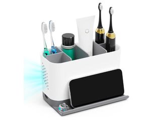 Toothbrush Holders for Bathrooms, Adjustable 6 Slots Electric Toothbrush and Toothpaste Holder, Cord-Friendly Detachable Bathroom Countertop Organizer