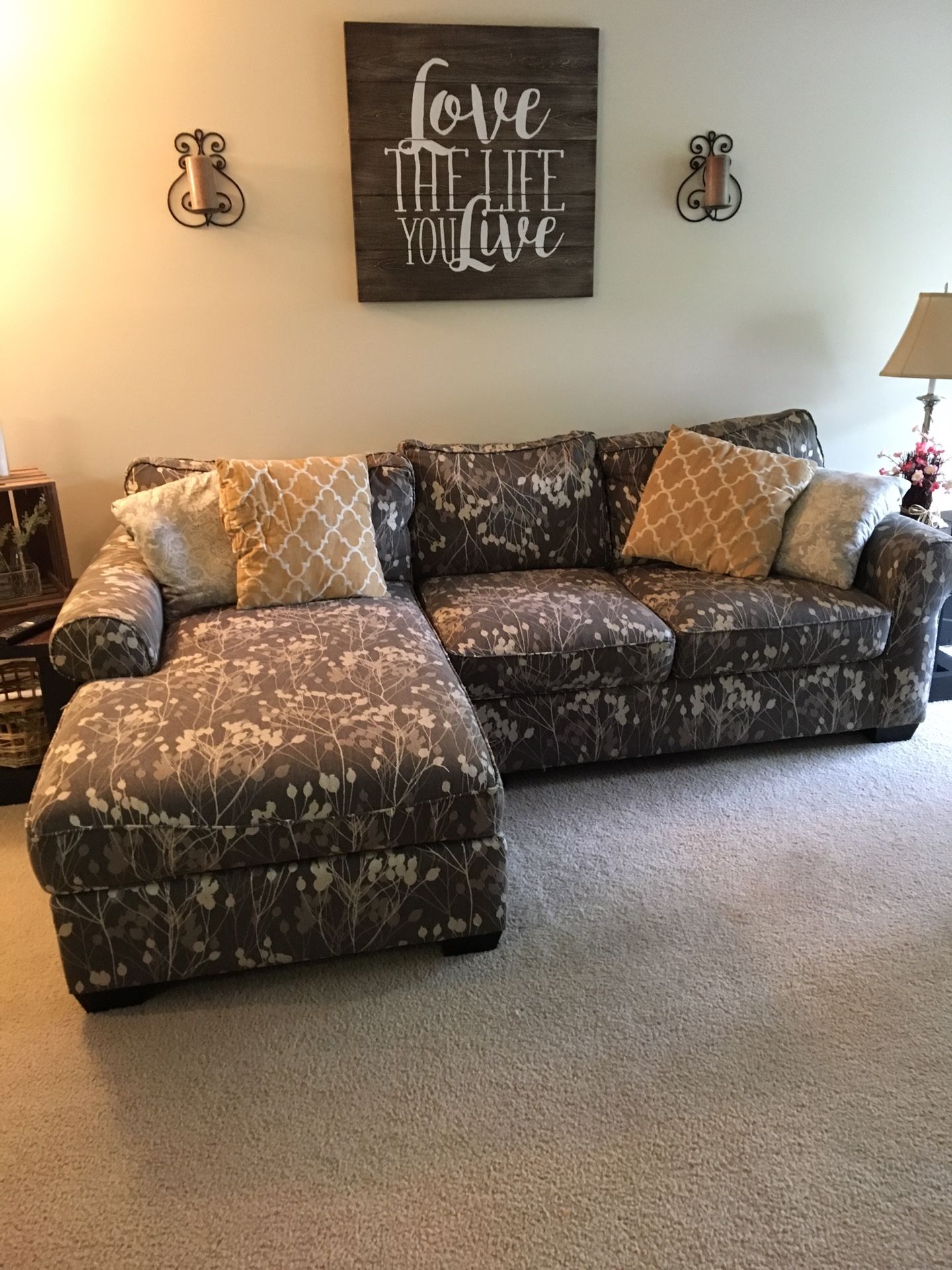 Gray, floral 2 piece sectional