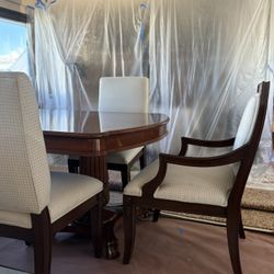 Antique Walnut Dining Table 6 Chairs 