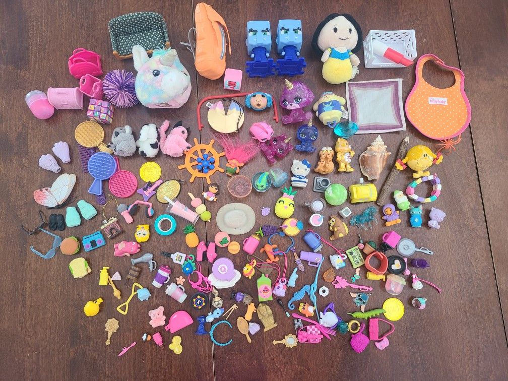 Huge lot Barbie, Shopkins, Our Generation, Disney, Mini Brands, etc small toys doll accessories