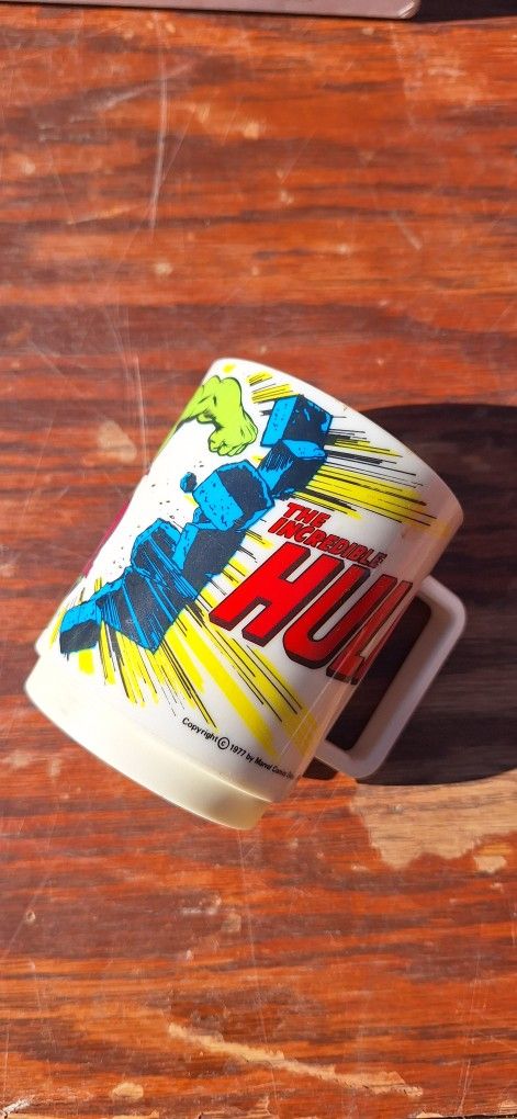 1977 By Marvel Comic Hulk Childs Hard Plastic Cup White Bright Standout Colors