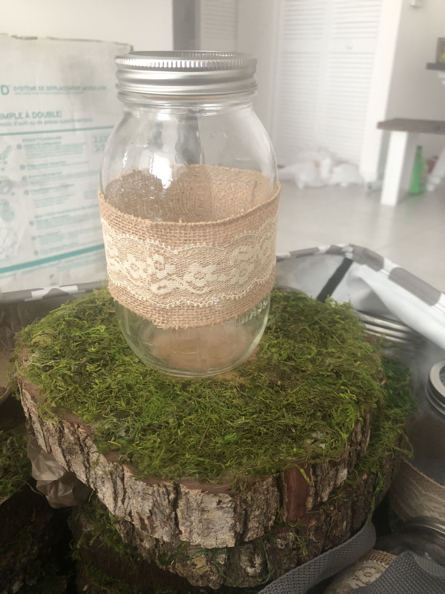 Wood slices with moss