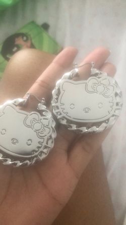 Hk silver hello kitty hoops earrings