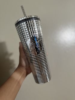 Starbucks 2023 Holiday Silver Chrome Grid Tumbler 24oz Venti Size