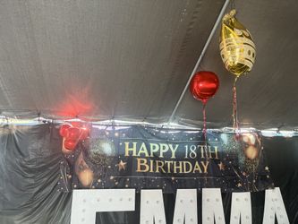 two big birthday banners gold black