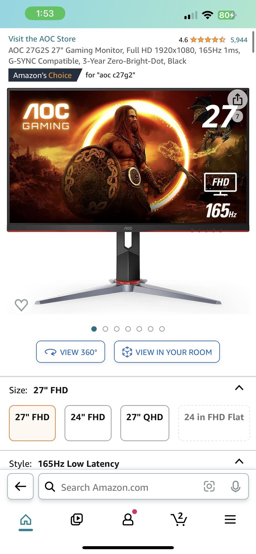 AOC 165hz Gaming Monitor
