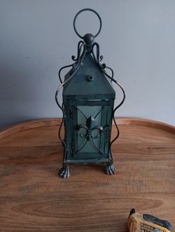 Decorative Metal Candle Lantern W/a Rustic Finish 