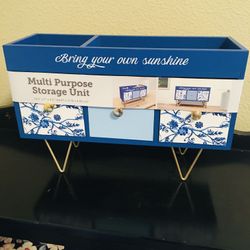 NWT! Contemporary Blue/Gold Accent Multi Purpose Small Accessory Unit W/3 Drawers Shelf (Price Reduced)