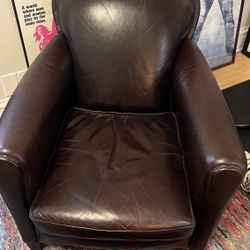 Crate & Barrel Northmoor (previous design) Brown Leather Accent Chair And Ottoman