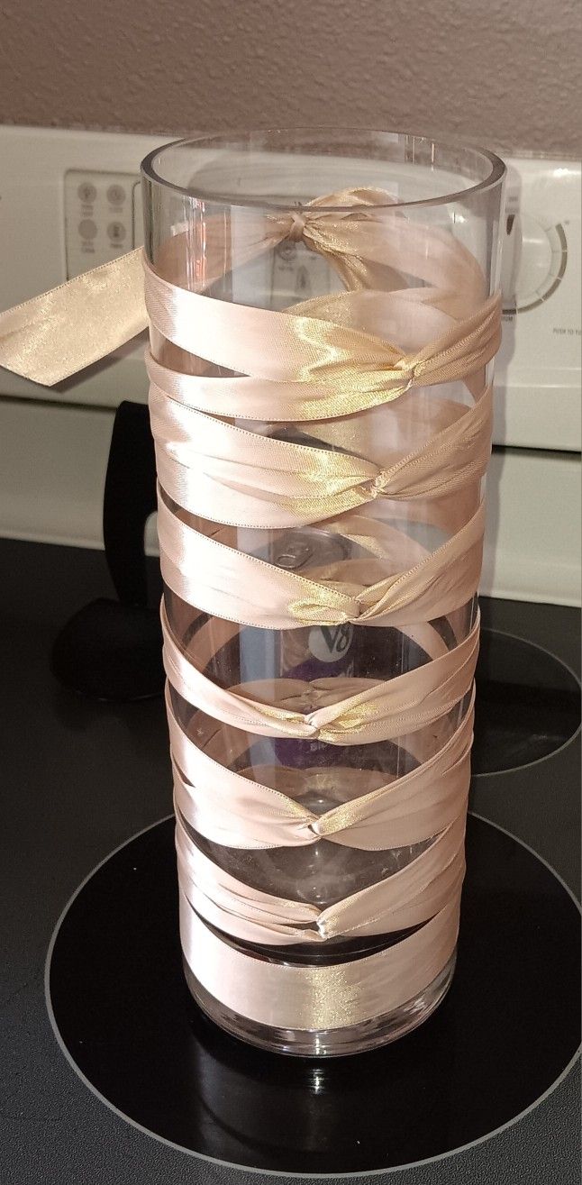 Tall 14"x5" Vase With Swist Tan Ribbon