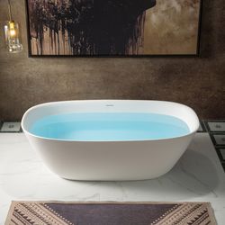 B0048 66-7/8" L x 32-5/8" W Luxury Contemporary Solid Surface Stone Resin Freestanding Bathtub in Matte White