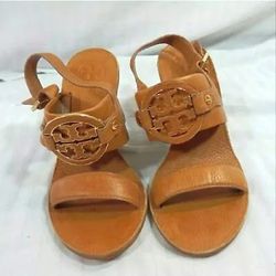 Tory Burch Designer Amanda Wedge Tan Sandals Wedge Sz 8.5