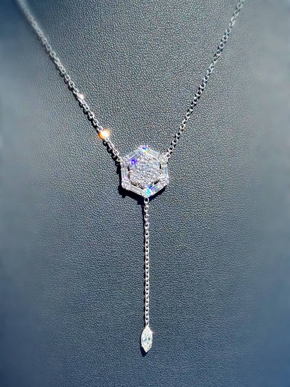 SFG 14k solid white gold 3.5CTW Natural Diamond Hexagon Necklace chain 16.5”