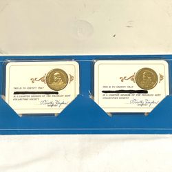 Great Condition Sealed With Certificate 1971 & 1972 24 Karat Gold Over Sterling Silver Franklin, Mint Collectors, Coins 