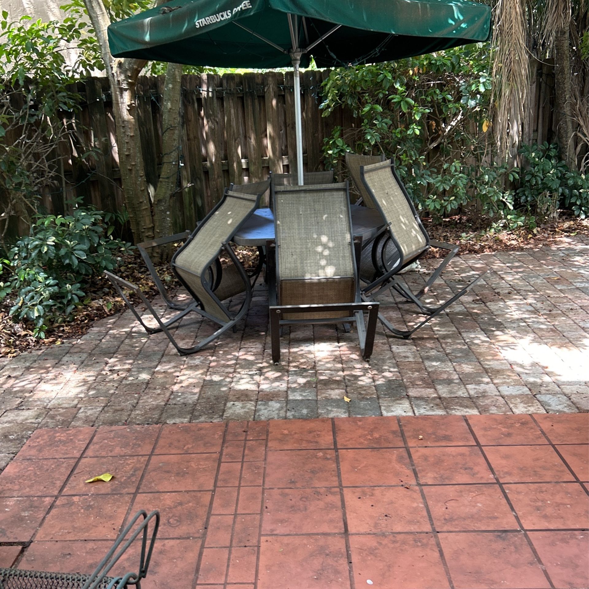 Six Chairs And Patio Table With Hole For Umbrella Umbrella Not Included With Umbrella Would Be Extra 100