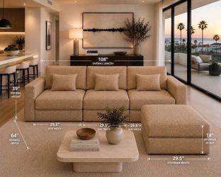 Boneless Sofa, 3 seater with ottoman ,couch ,  khaki  modular , Boneless , No Assembly Required L-6