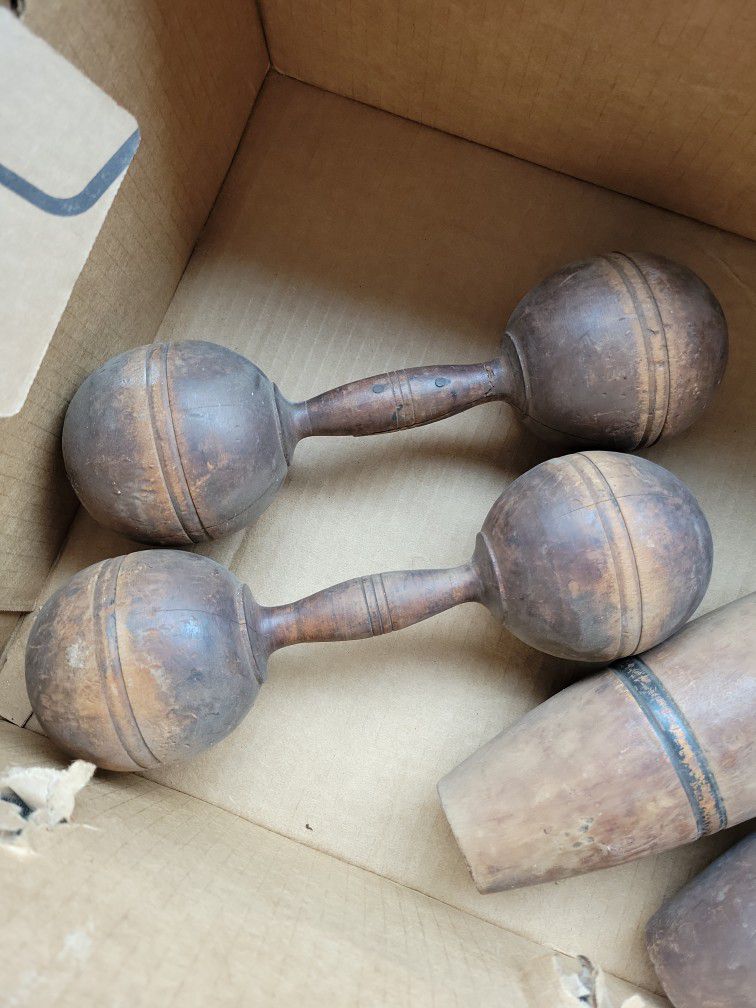 2 Old Wooden Dumb Bells