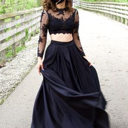 2 Piece Long Black Prom Dress