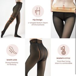 Fleece Lined Tights Sheer Women’s  Warm Pantyhose Leggings Sheer Thick Tight (Sizes XL or 3XL)