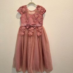La Quinini Girls Pink Lace Floral Tulle Dress