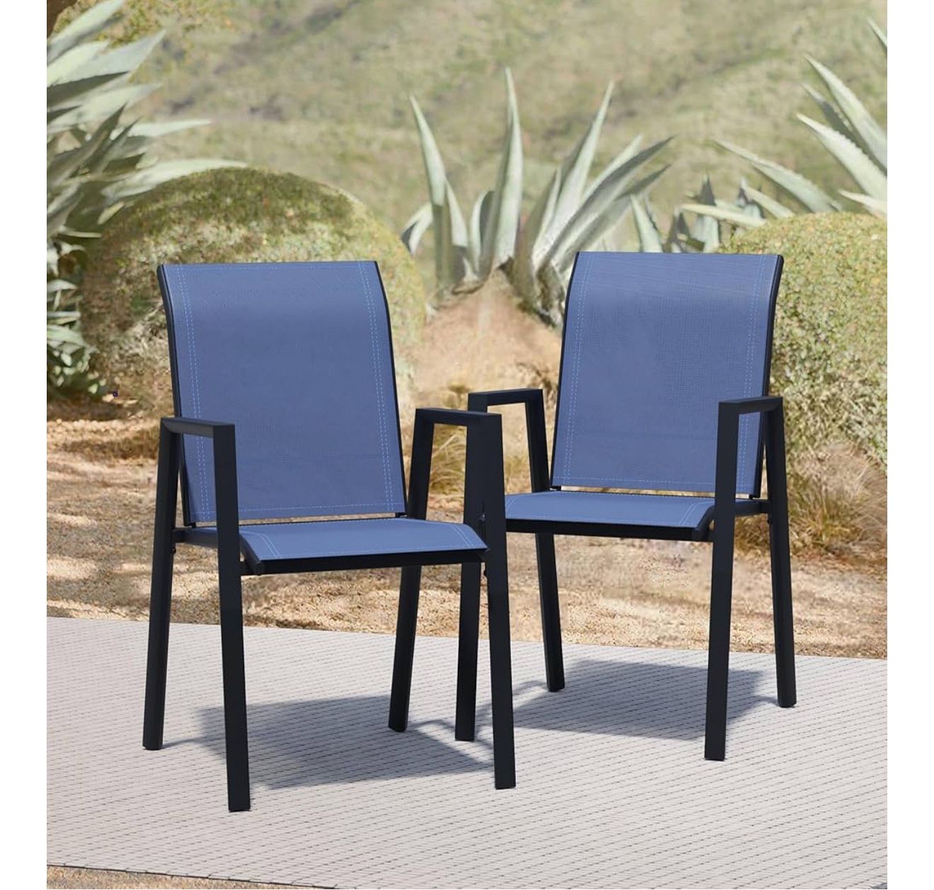 Stackable Patio Chairs Set of 2, Outdoor Dining Chairs with High