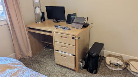 1.	Solid Light Oak Computer Desk with Keyboard Tray and 3 Drawers (File Drawer)