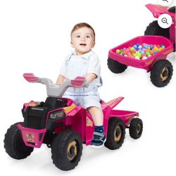 TOBBI Kids ATV, 6V 4 Wheeler Electric Quad Car Ride on Toys with Trailer, Bluetooth, Music, Horn, Pink