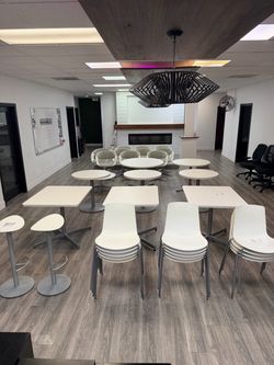 White matching, heavy duty office furniture, tables, stools